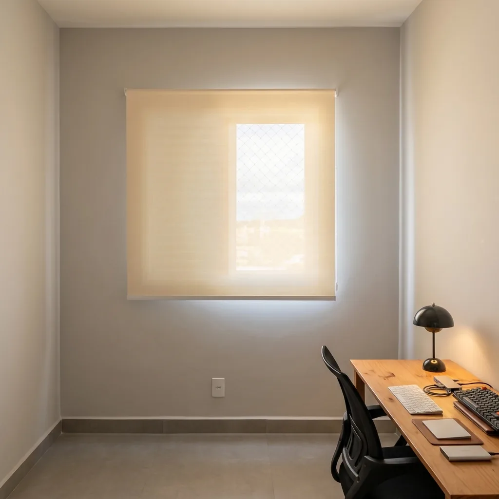 Persiana rolô tela solar em home office